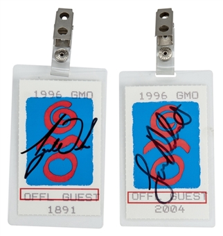 Lot of (2) Tiger Woods and Loren Roberts Signed Greater Milwaukee Open Guest Badges-Actual Badge from Tiger’s Professional Debut! (Mears & JSA LOA)